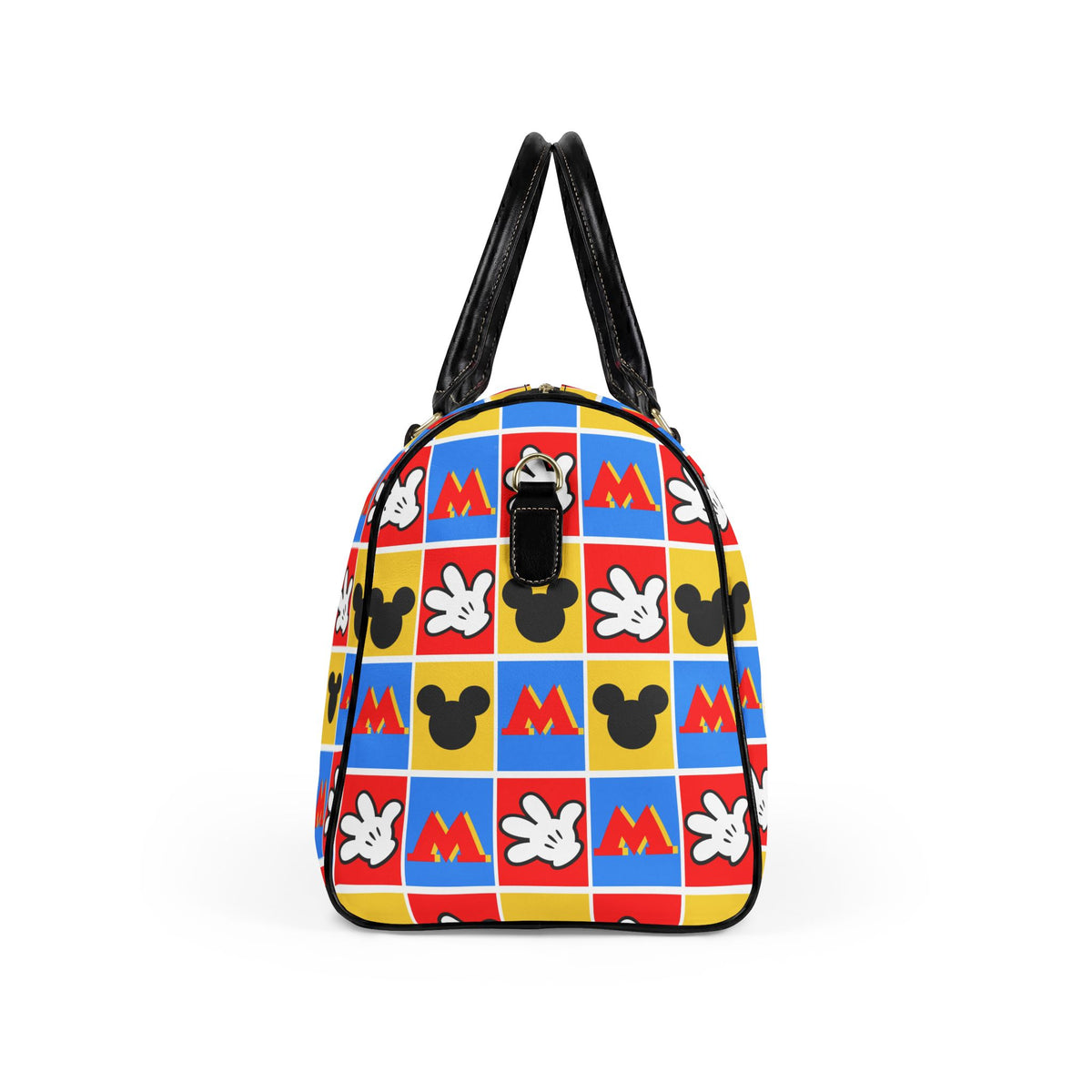 Checkerboard Mickey Hands PU Leather Travel Bag