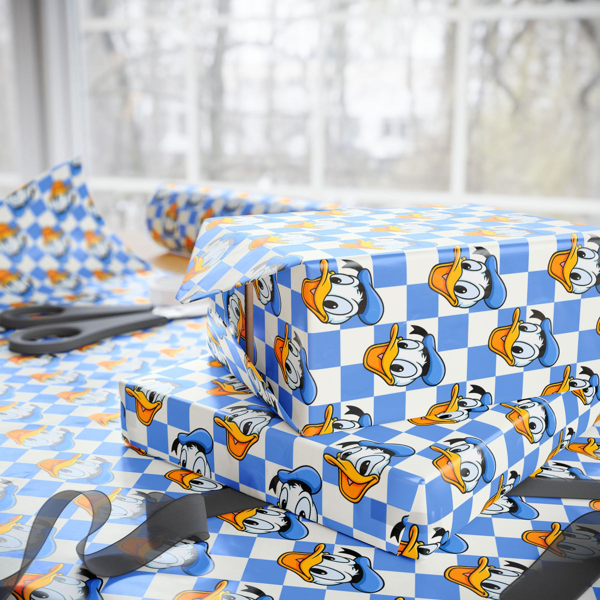 Blue Checkerboard Donald Wrapping Paper Roll