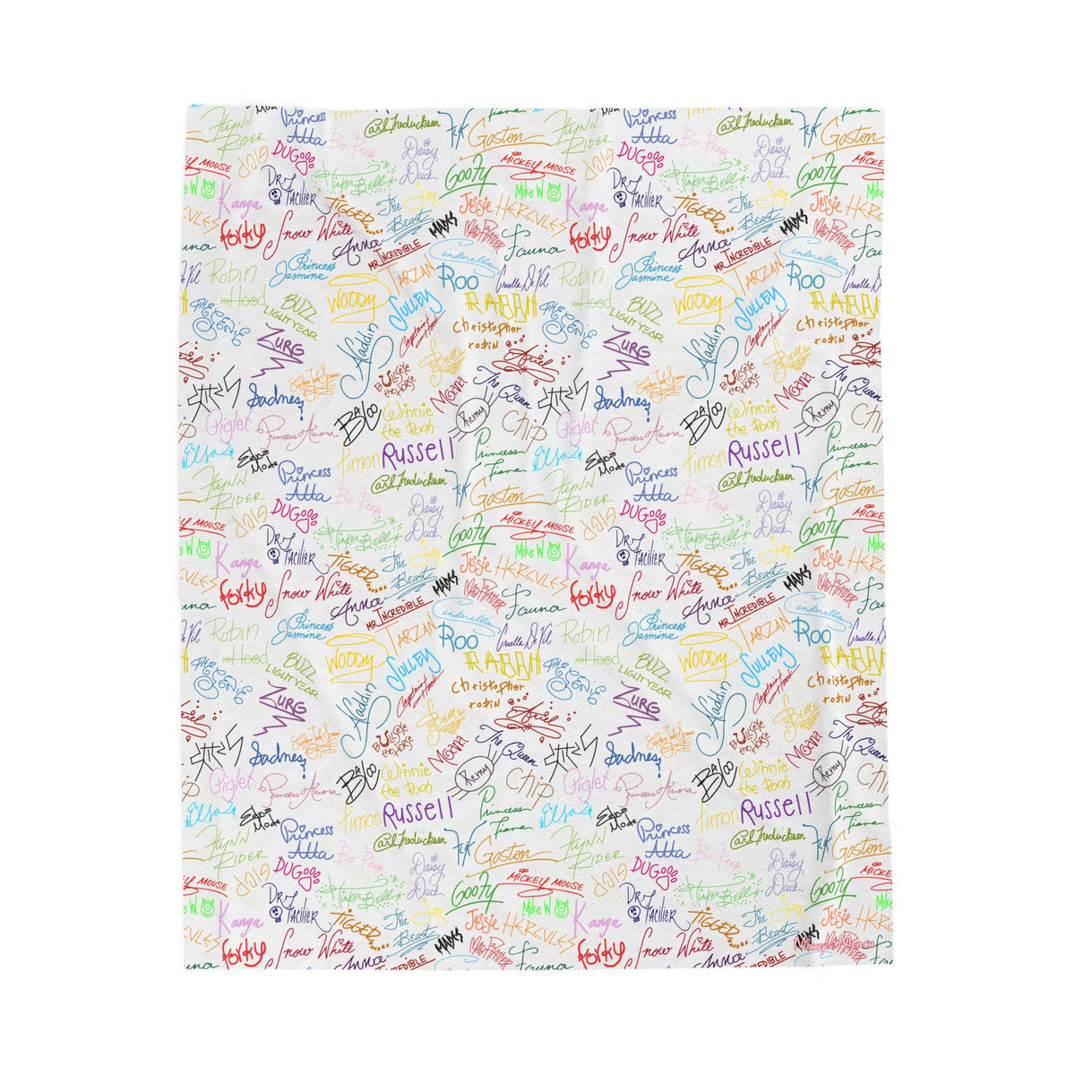 Character Autographs on White Velveteen Plush Blanket