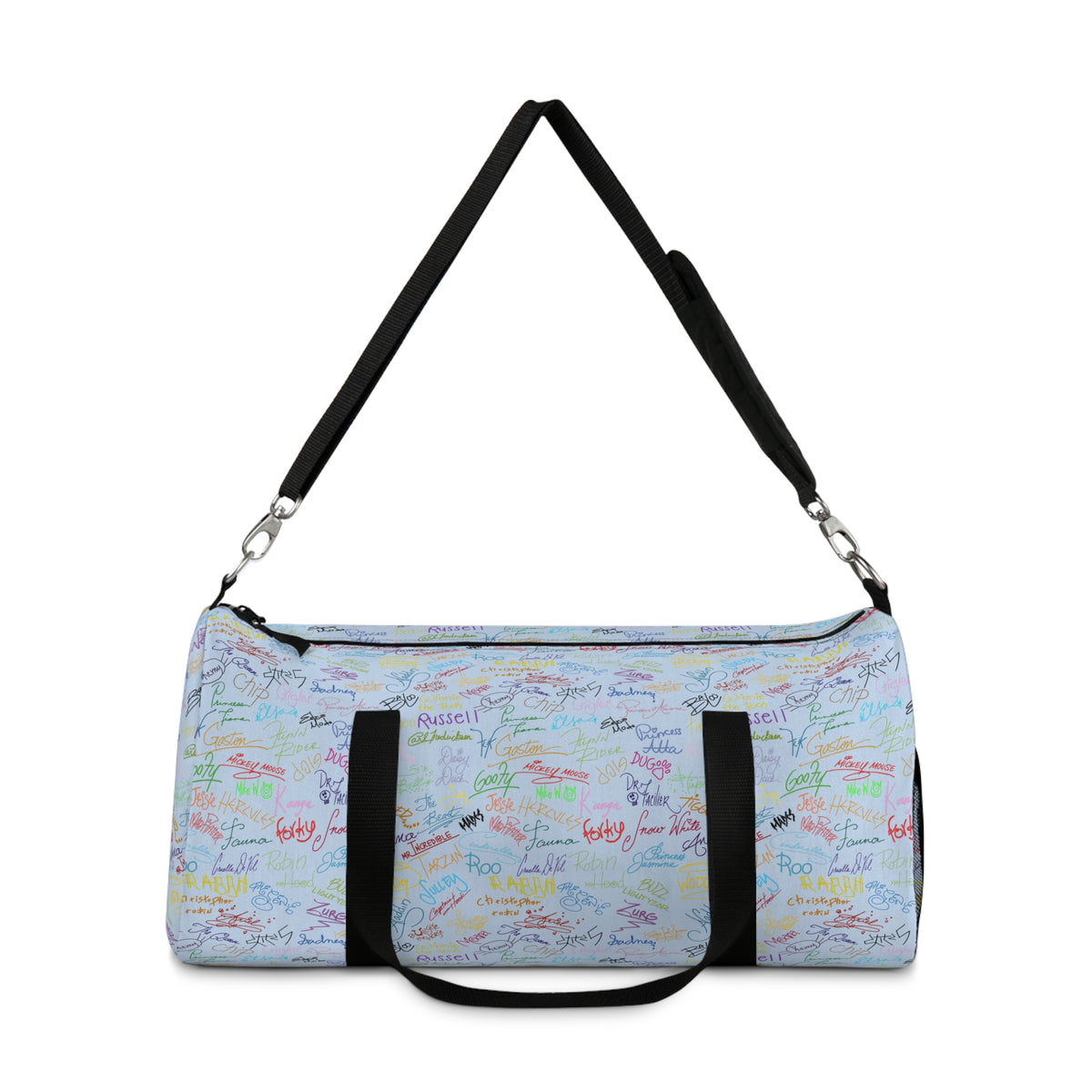 Character Autographs on Blue Travel Duffel Bag