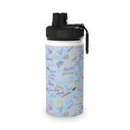 Character Autographs on Blue Stainless Steel Water Bottle