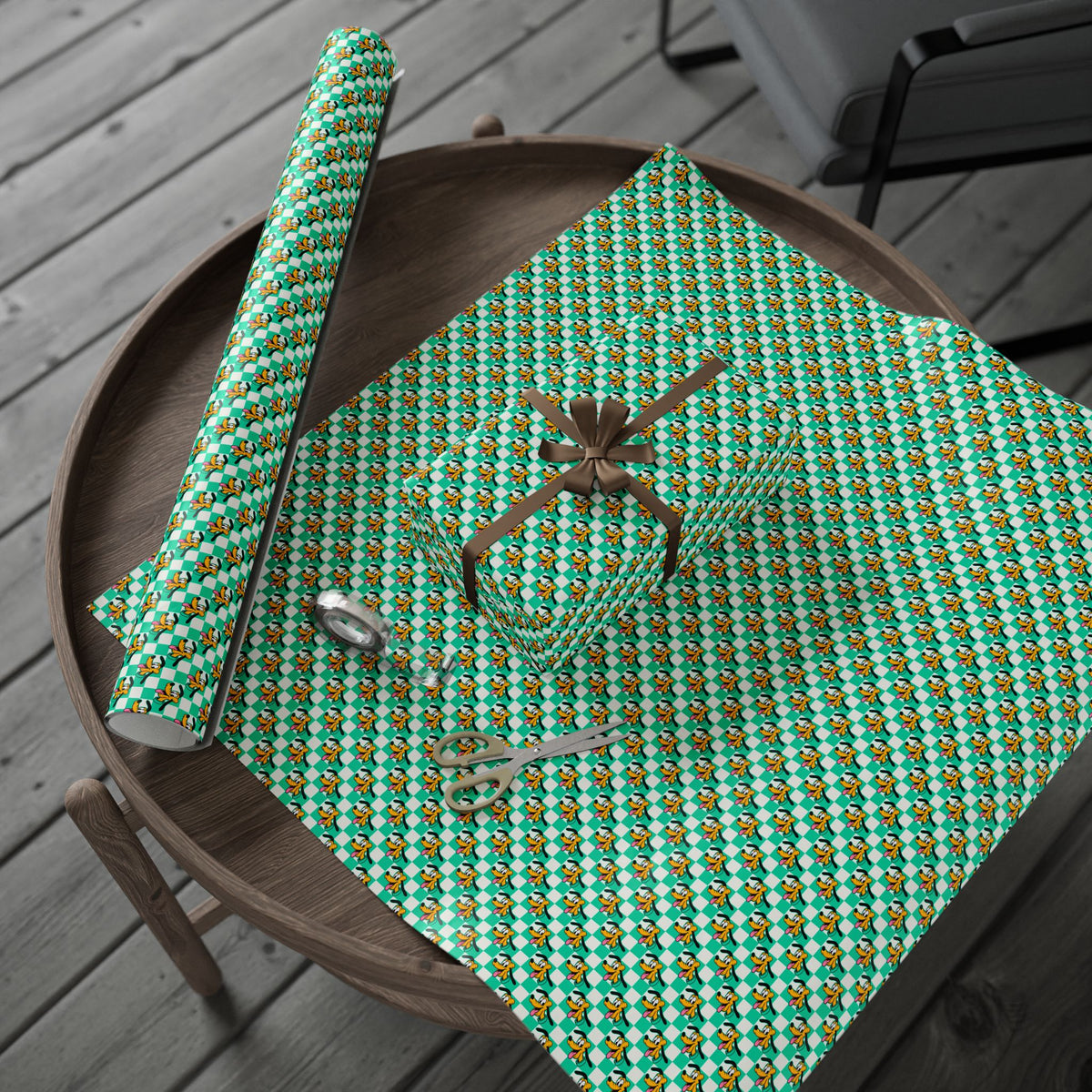 Teal Checkerboard Pluto Wrapping Paper Roll