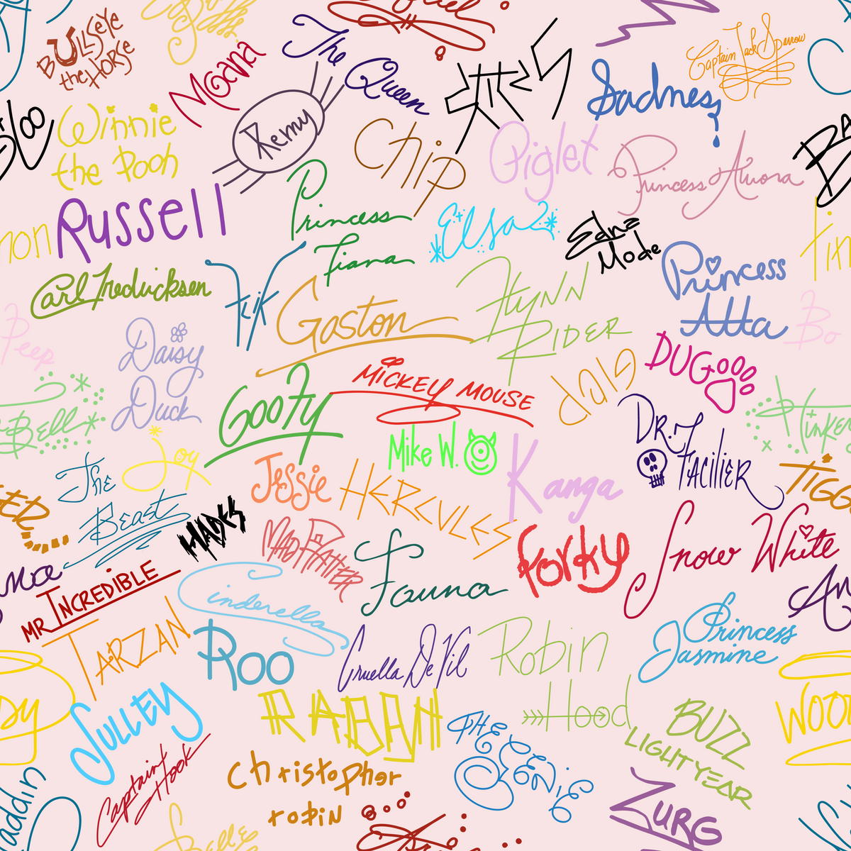 Character Autographs on Pink Hooded Sun Shirt