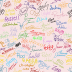 Character Autographs on Pink Mini Clutch