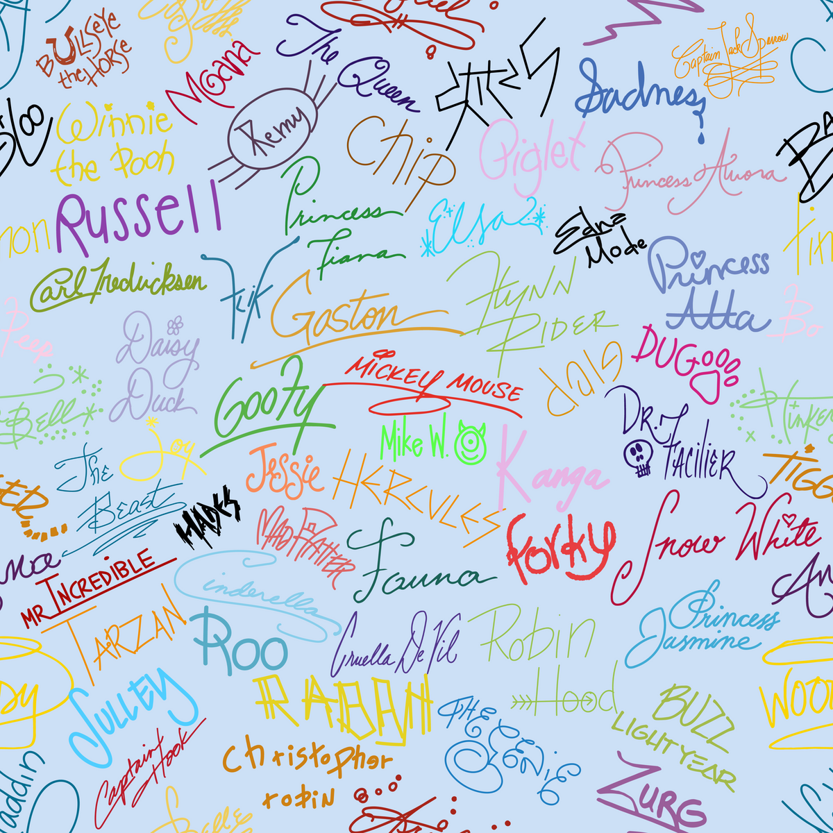 Character Autographs on Blue Happily Ever After Baby Blanket