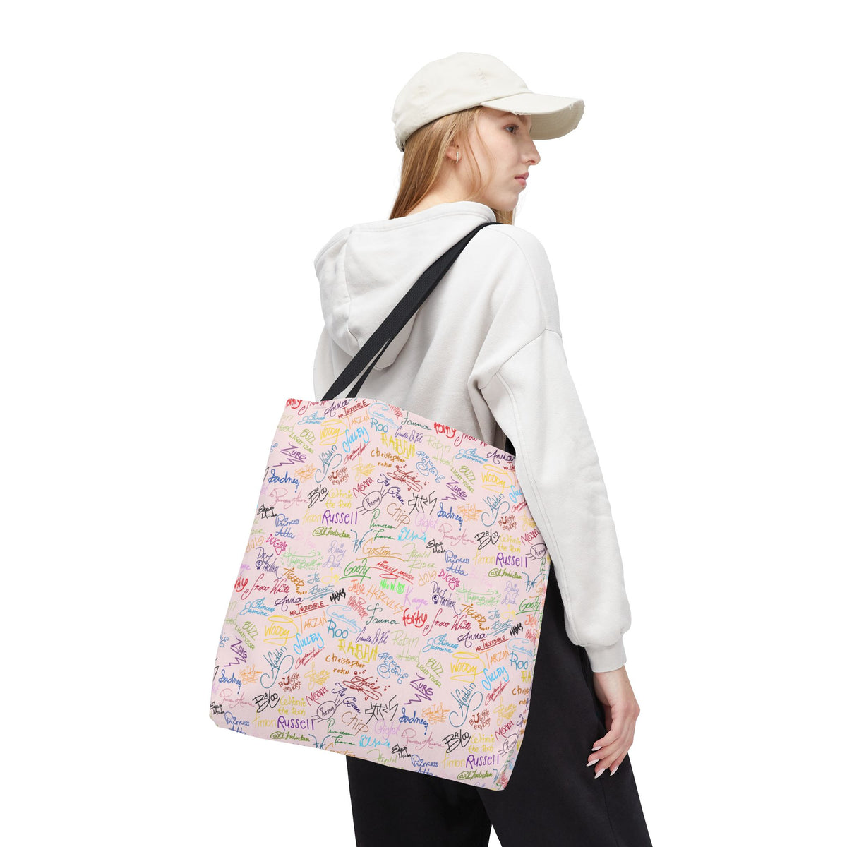 Character Autographs on Pink Tote Bag