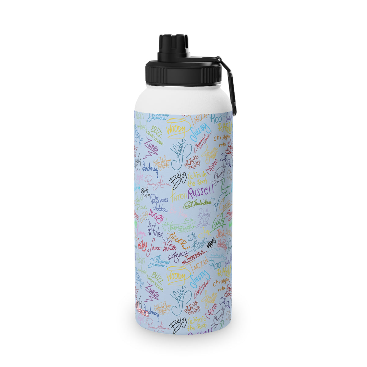 Character Autographs on Blue Stainless Steel Water Bottle