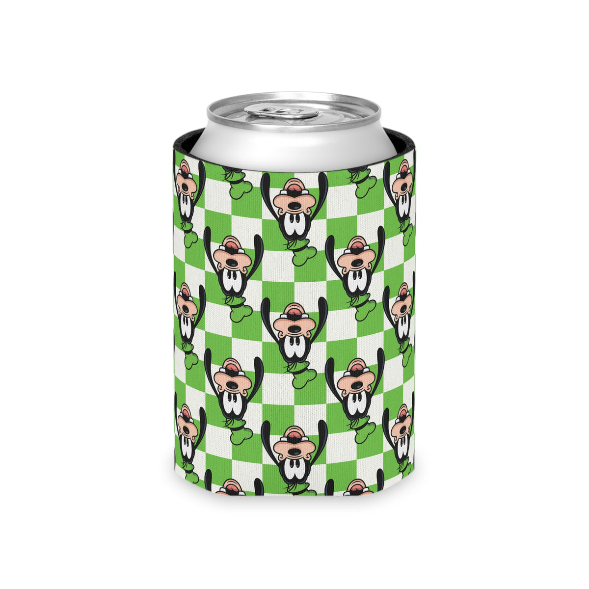 Green Checkerboard Goofy Can Cooler Drink Koozie