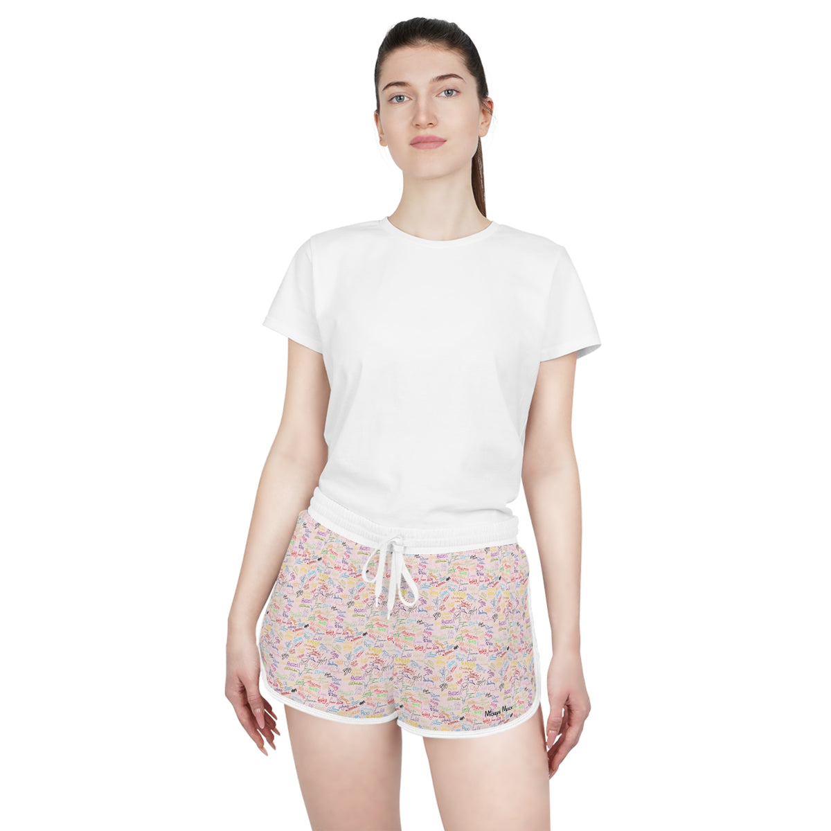 Character Autographs on Pink Relaxed Dolphin Shorts