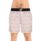 Character Autographs on Pink Swim Trunks