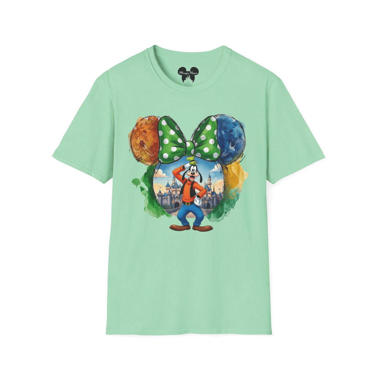 Sensational Six - Goofy's Bright Lime Bow Castle Vignette Unisex Graphic Tee