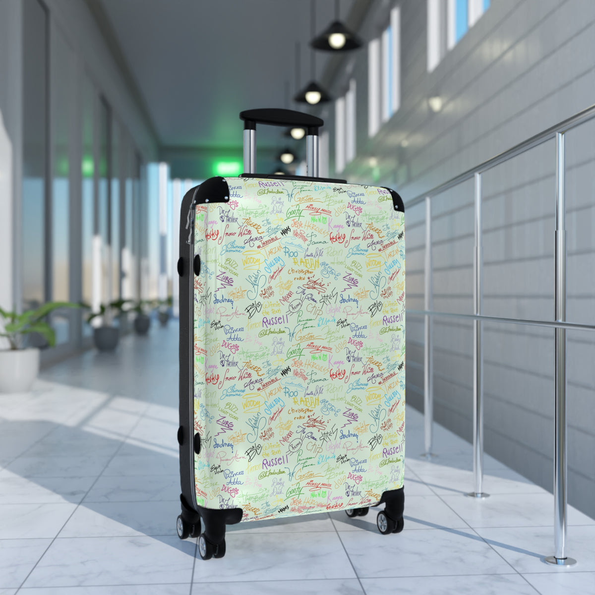 Character Autographs on Green Polycarbonate Suitcase