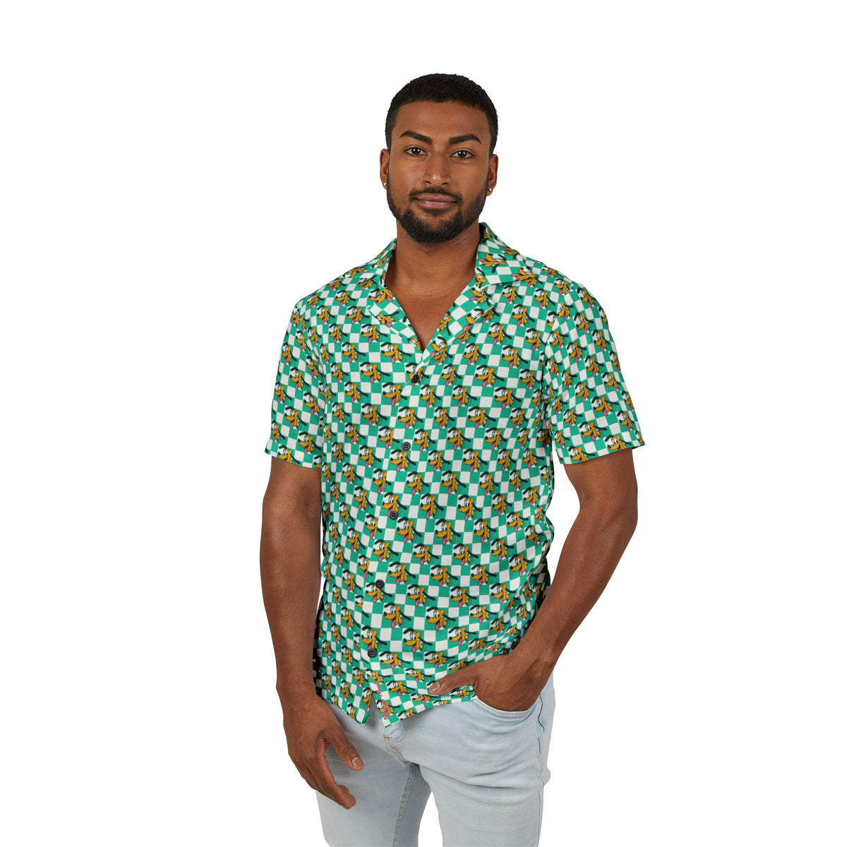 Teal Checkerboard Pluto Hawaiian Shirt