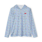Character Autographs on Blue Hooded Sun Shirt