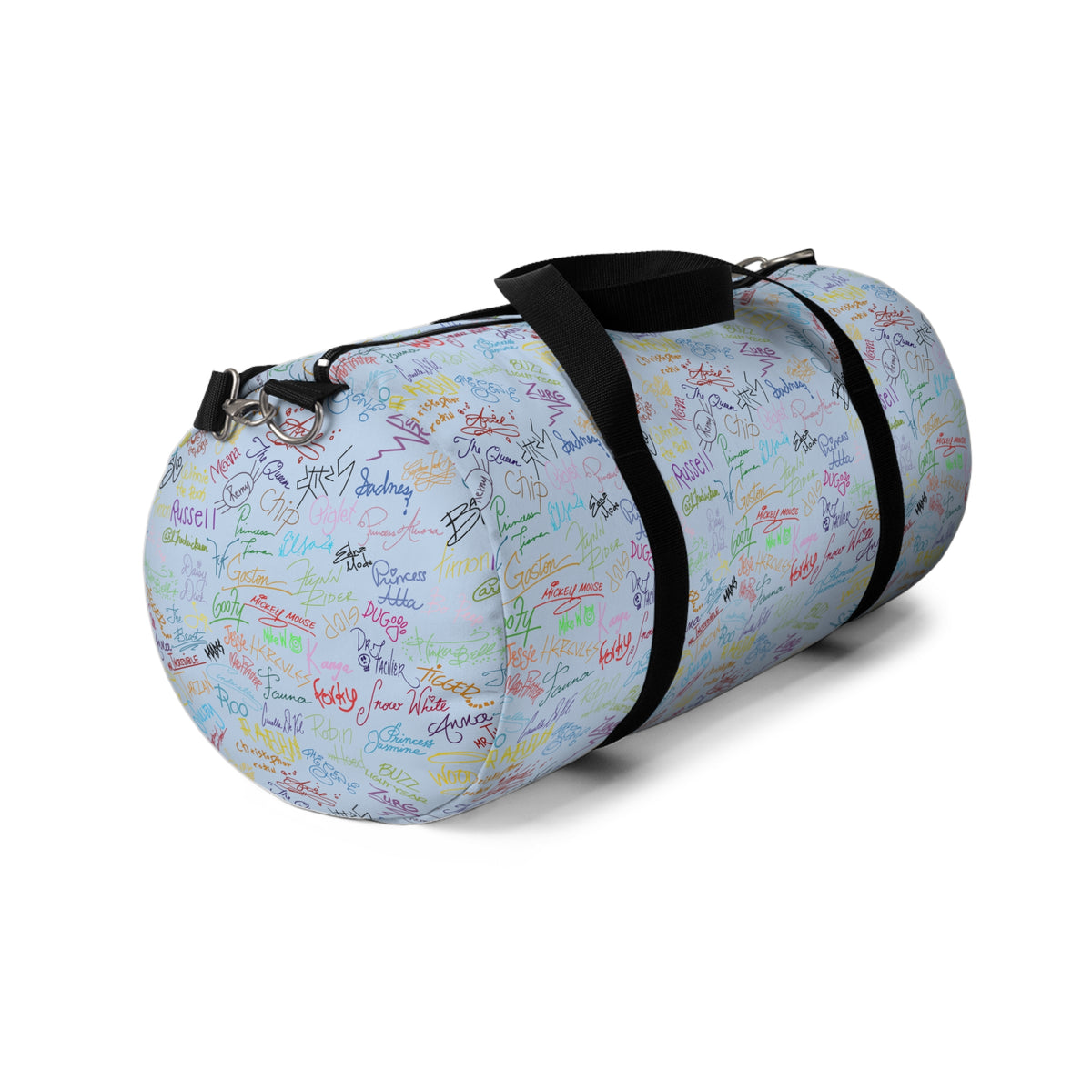 Character Autographs on Blue Travel Duffel Bag