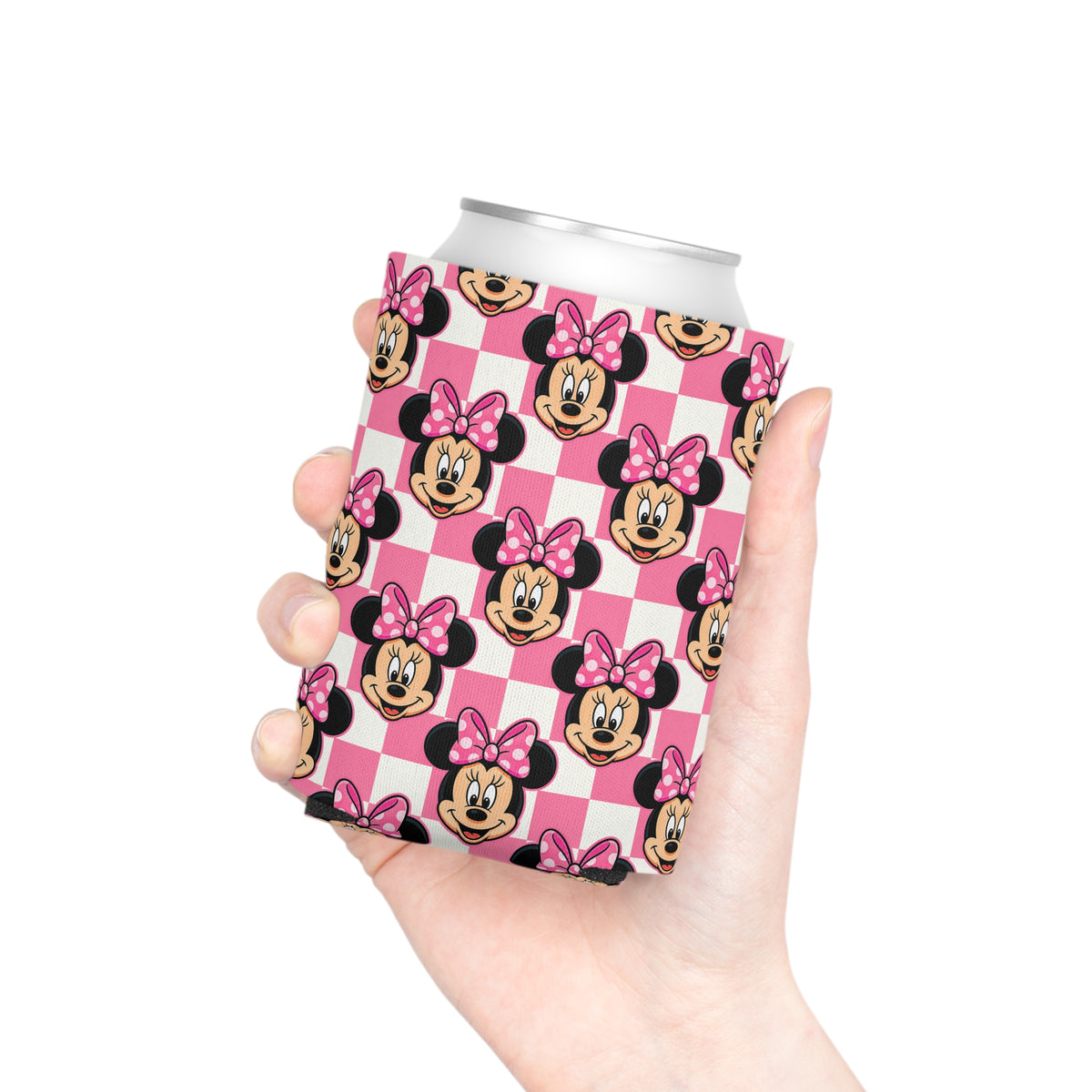 Pink Checkerboard Minnie Can Cooler Drink Koozie