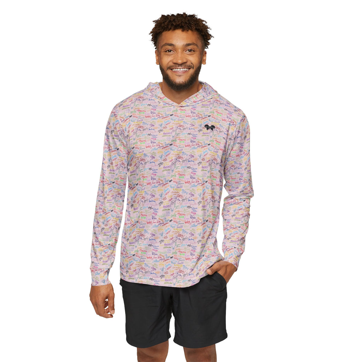 Character Autographs on Pink Hooded Sun Shirt