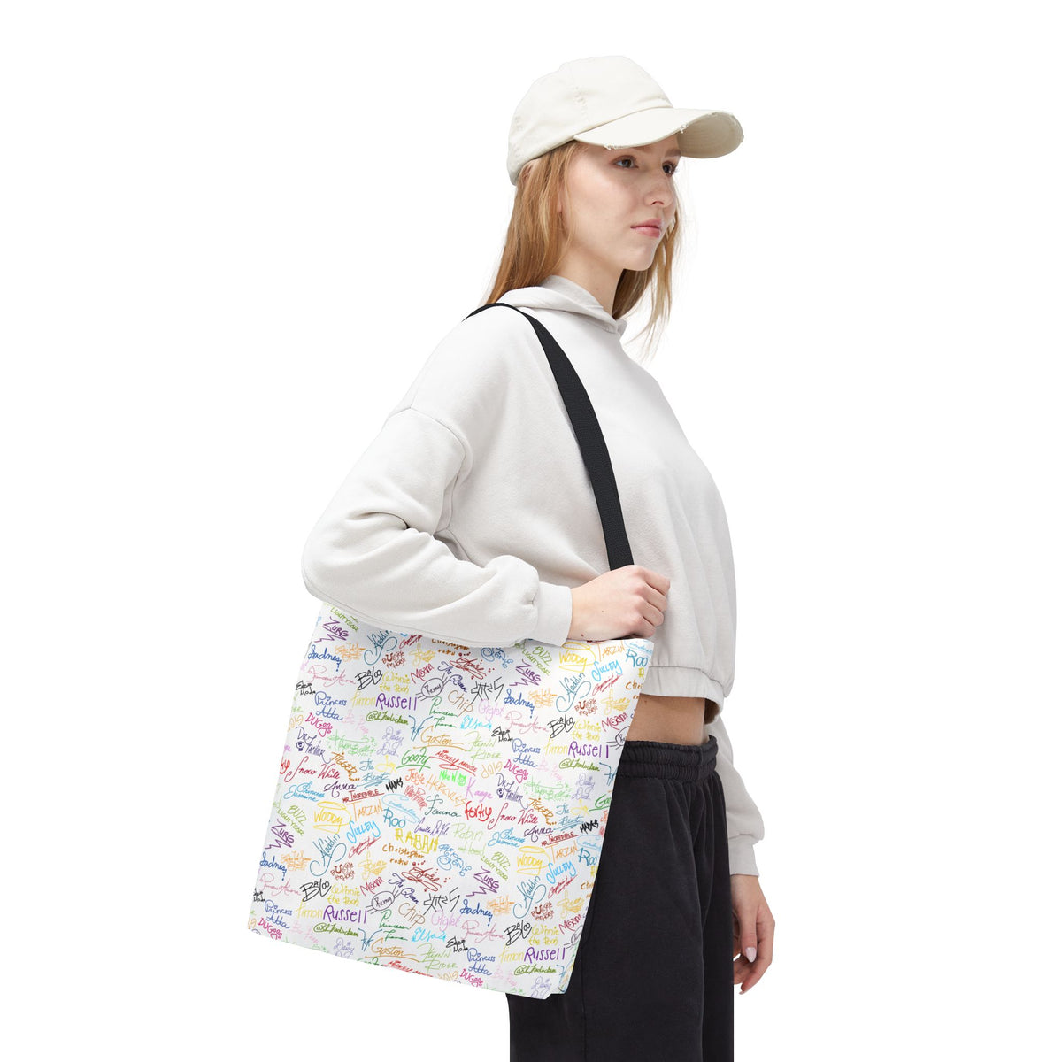 Character Autographs on White Tote Bag