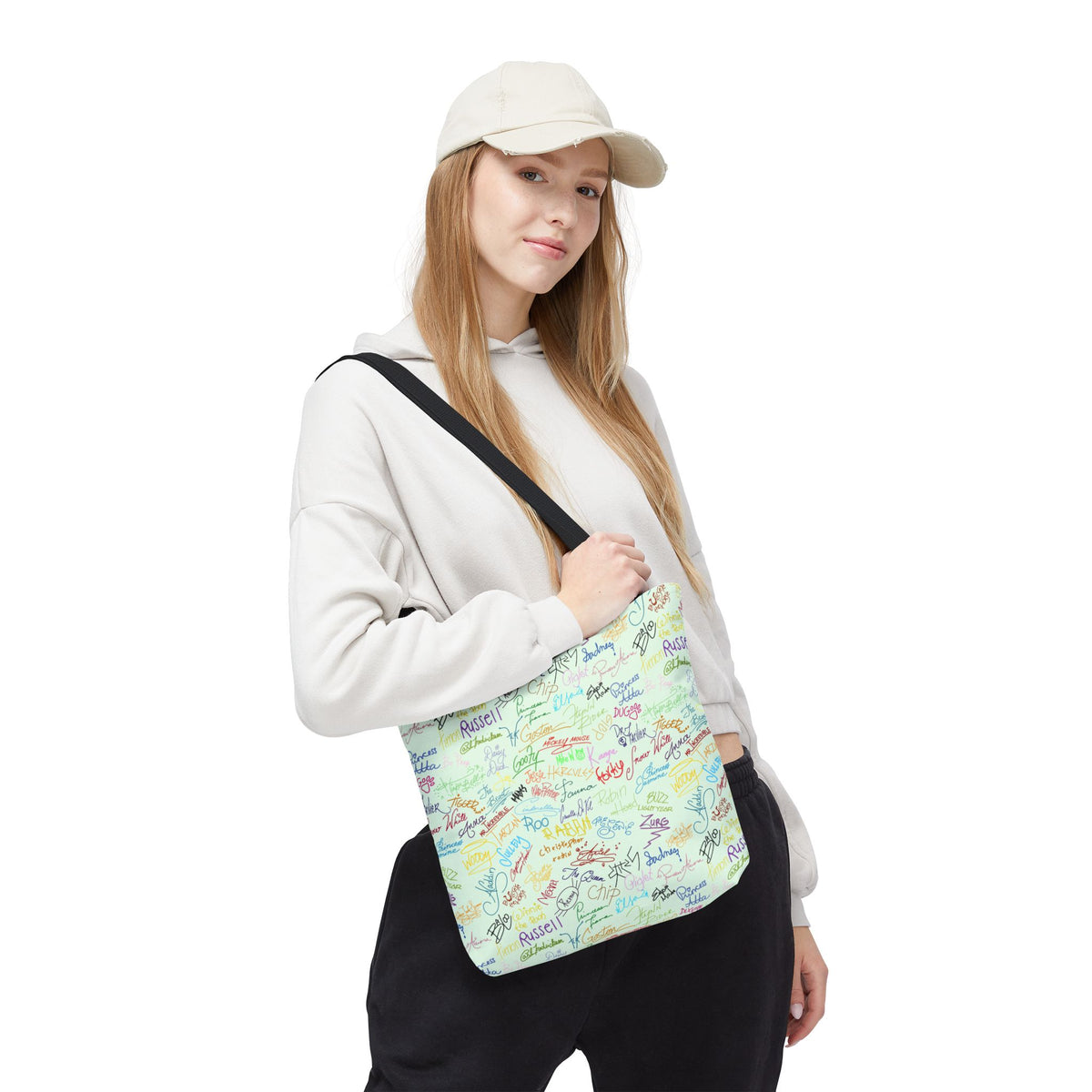 Character Autographs on Green Tote Bag