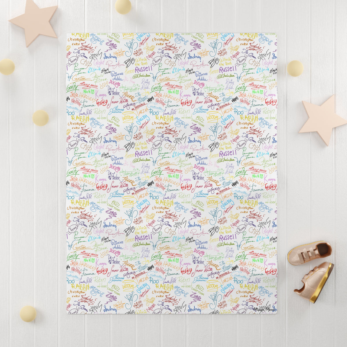 Character Autographs on White Happily Ever After Baby Blanket