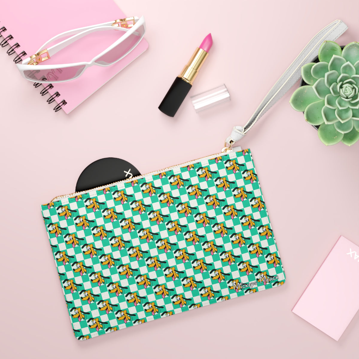 Teal Checkerboard Pluto Convertible Wristlet Clutch