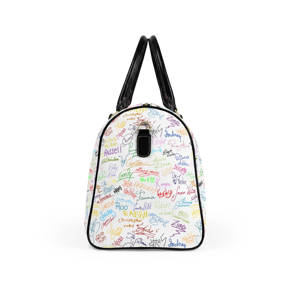 Character Autographs on White PU Leather Travel Bag