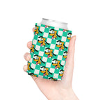 Teal Checkerboard Pluto Can Cooler Drink Koozie