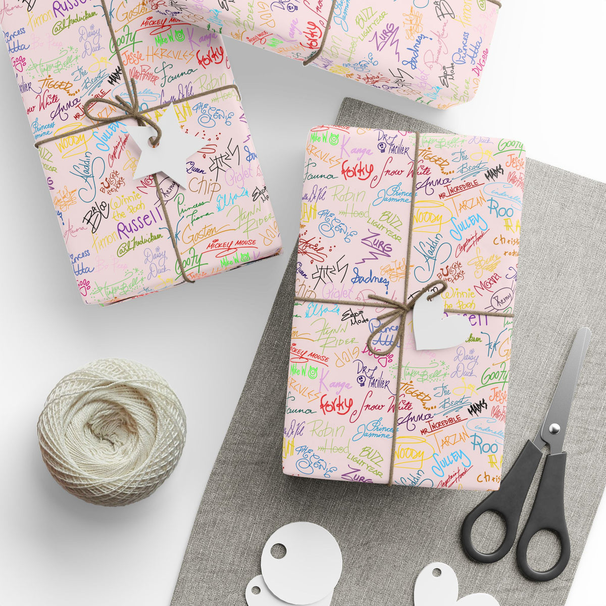 Character Autographs on Pink Wrapping Paper Roll