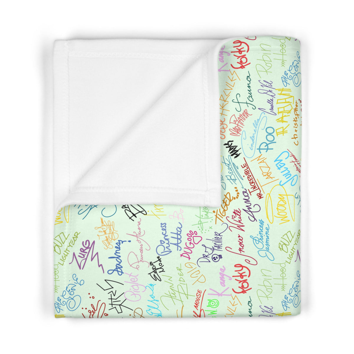 Character Autographs on Green Happily Ever After Baby Blanket