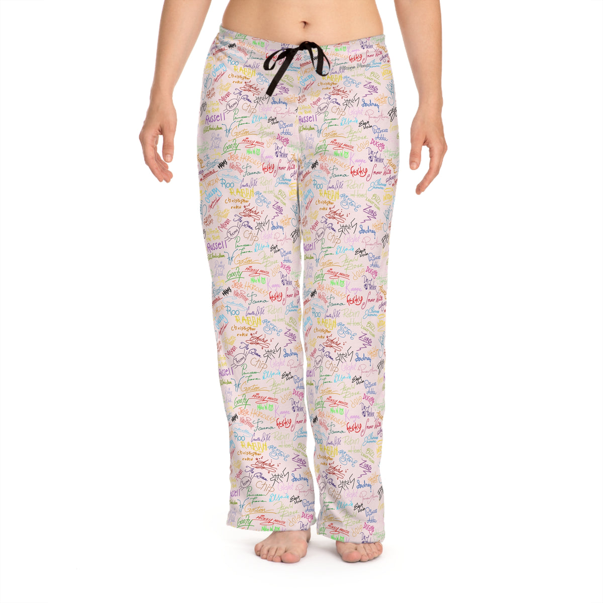 Character Autographs on Pink Women's Pajama Pants