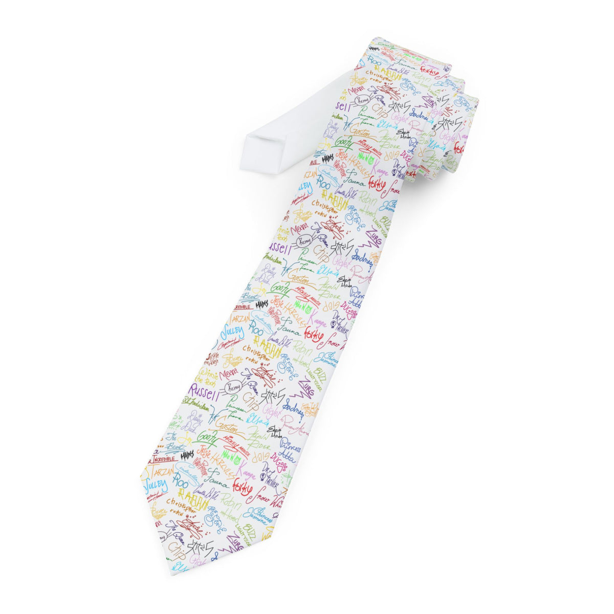 Character Autographs on White Mens Necktie