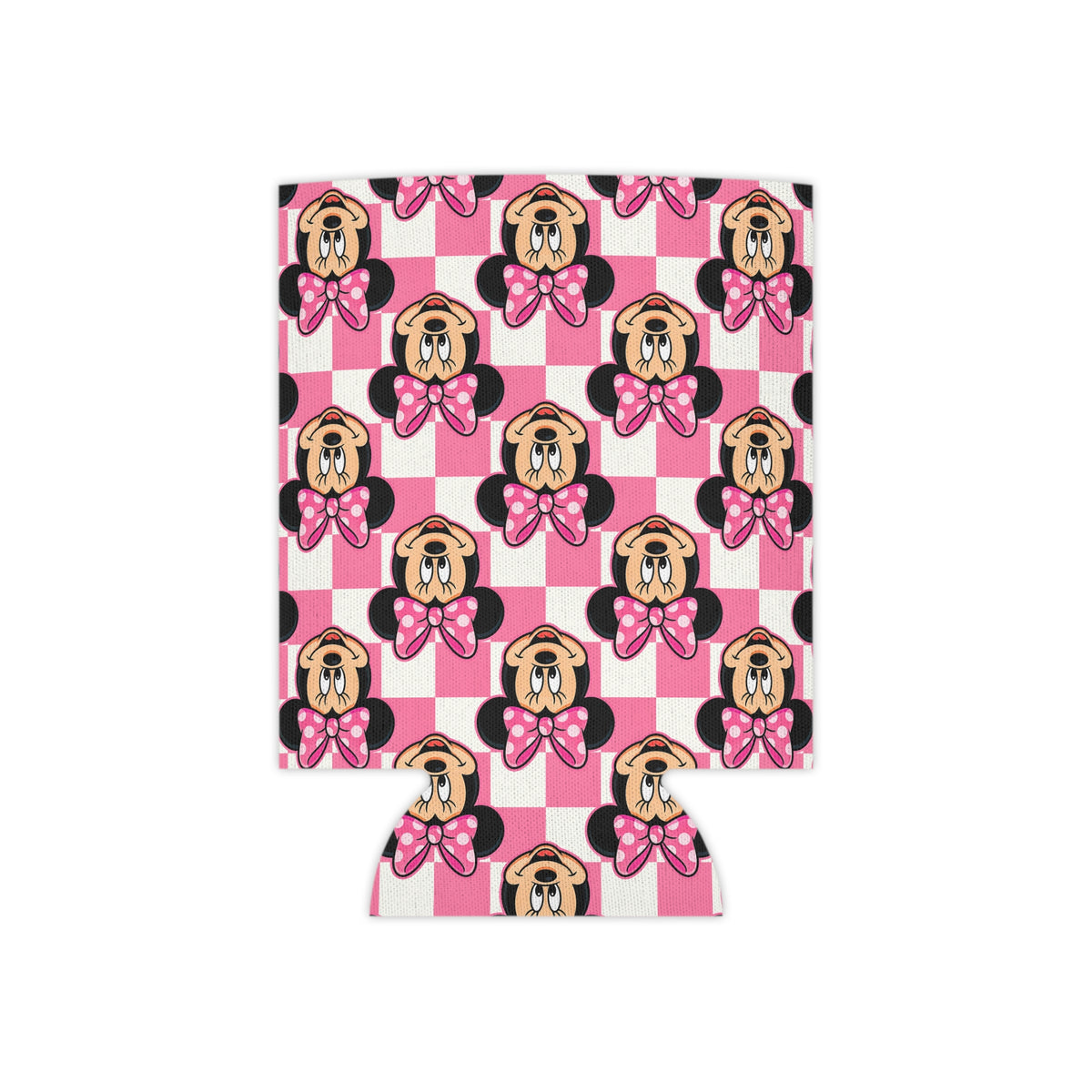 Pink Checkerboard Minnie Can Cooler Drink Koozie