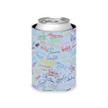 Character Autographs on Blue Can Cooler Drink Koozie