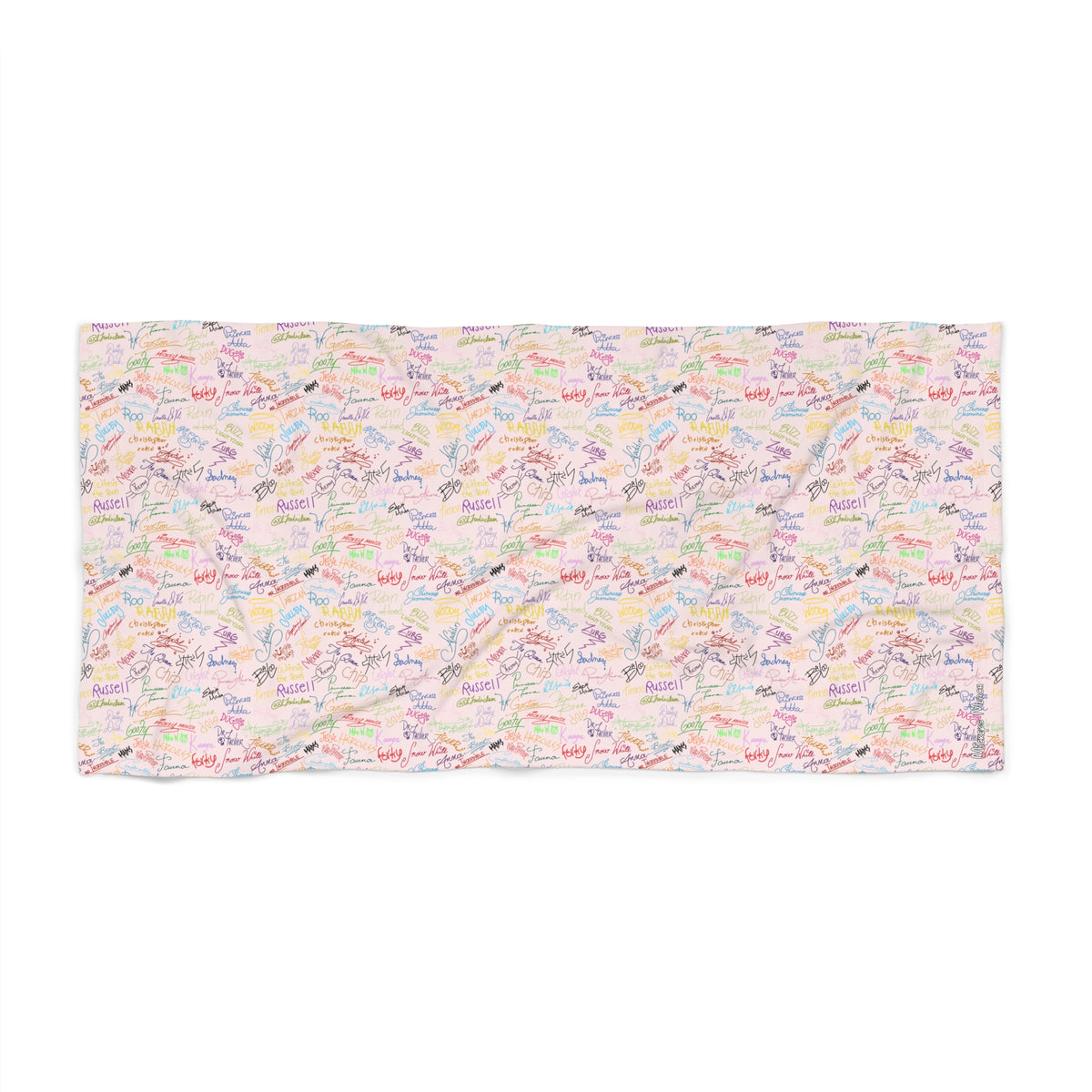Character Autographs on Pink Beach Towel