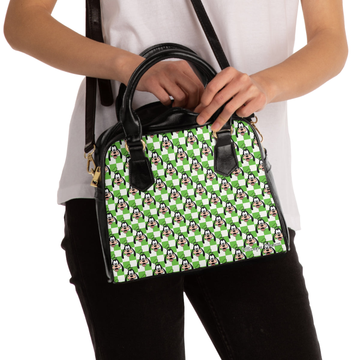 Green Checkerboard Goofy Shoulder Handbag