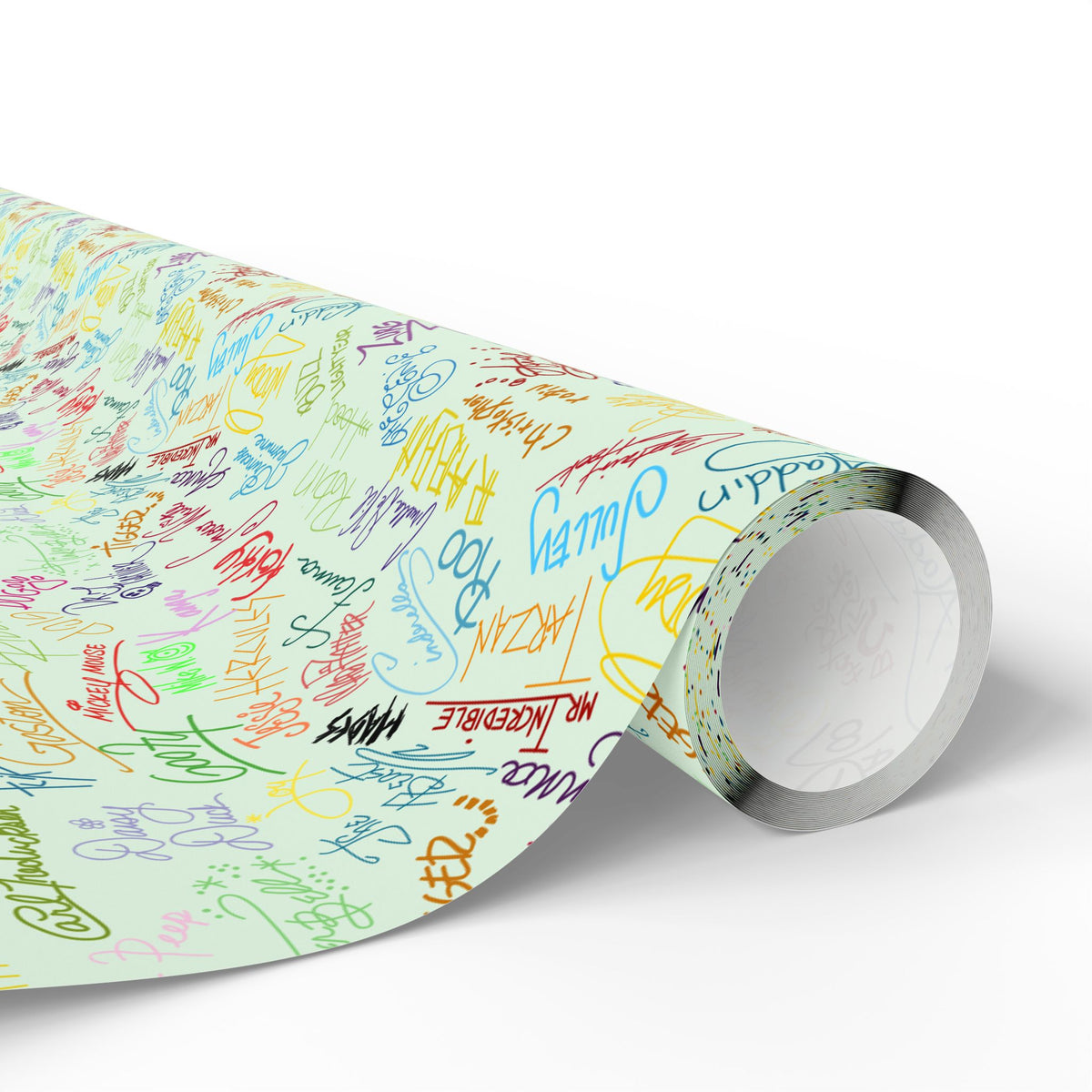 Character Autographs on Green Wrapping Paper Roll