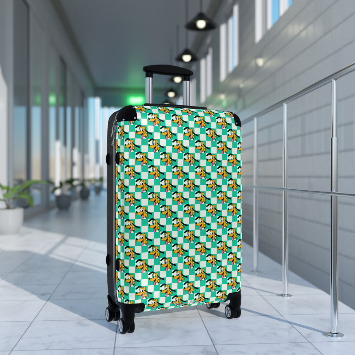 Teal Checkerboard Pluto Polycarbonate Suitcase