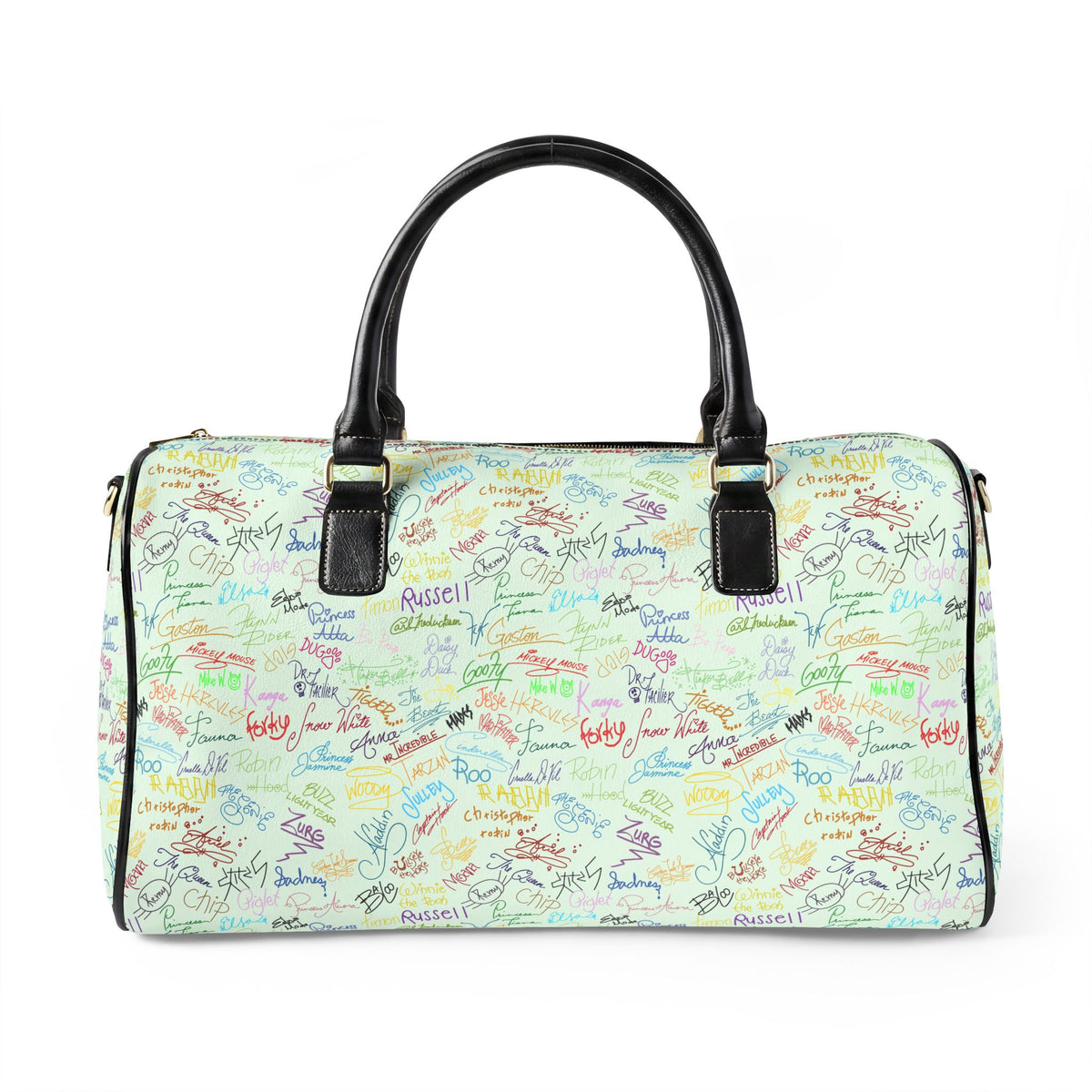 Character Autographs on Green PU Leather Travel Bag