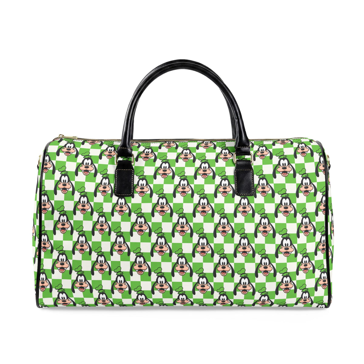 Green Checkerboard Goofy PU Leather Travel Bag