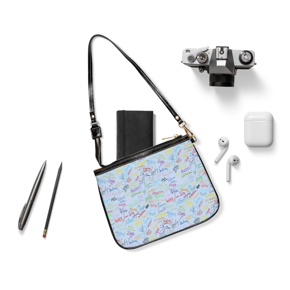 Character Autographs on Blue Small Shoulder Bag