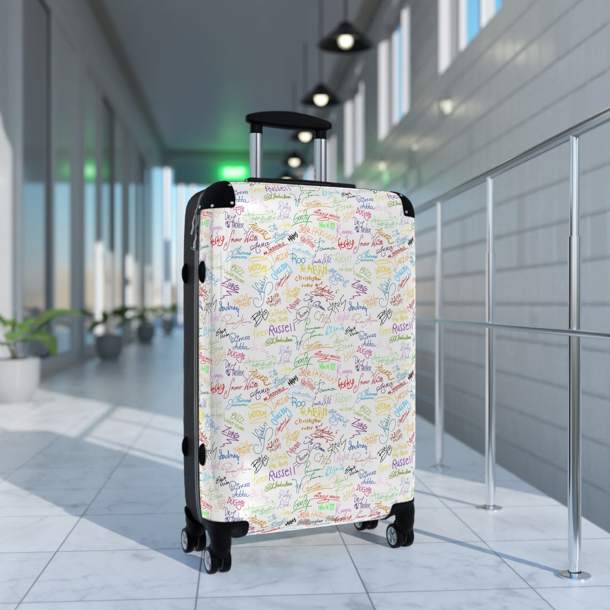 Character Autographs on White Polycarbonate Suitcase