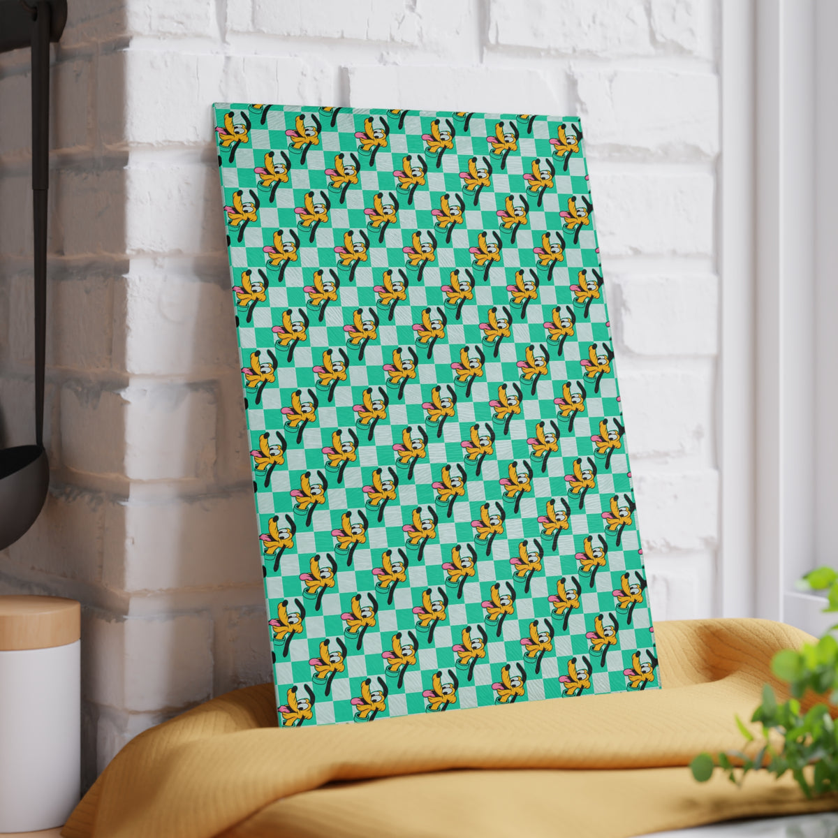 Teal Checkerboard Pluto Glass Cutting Board