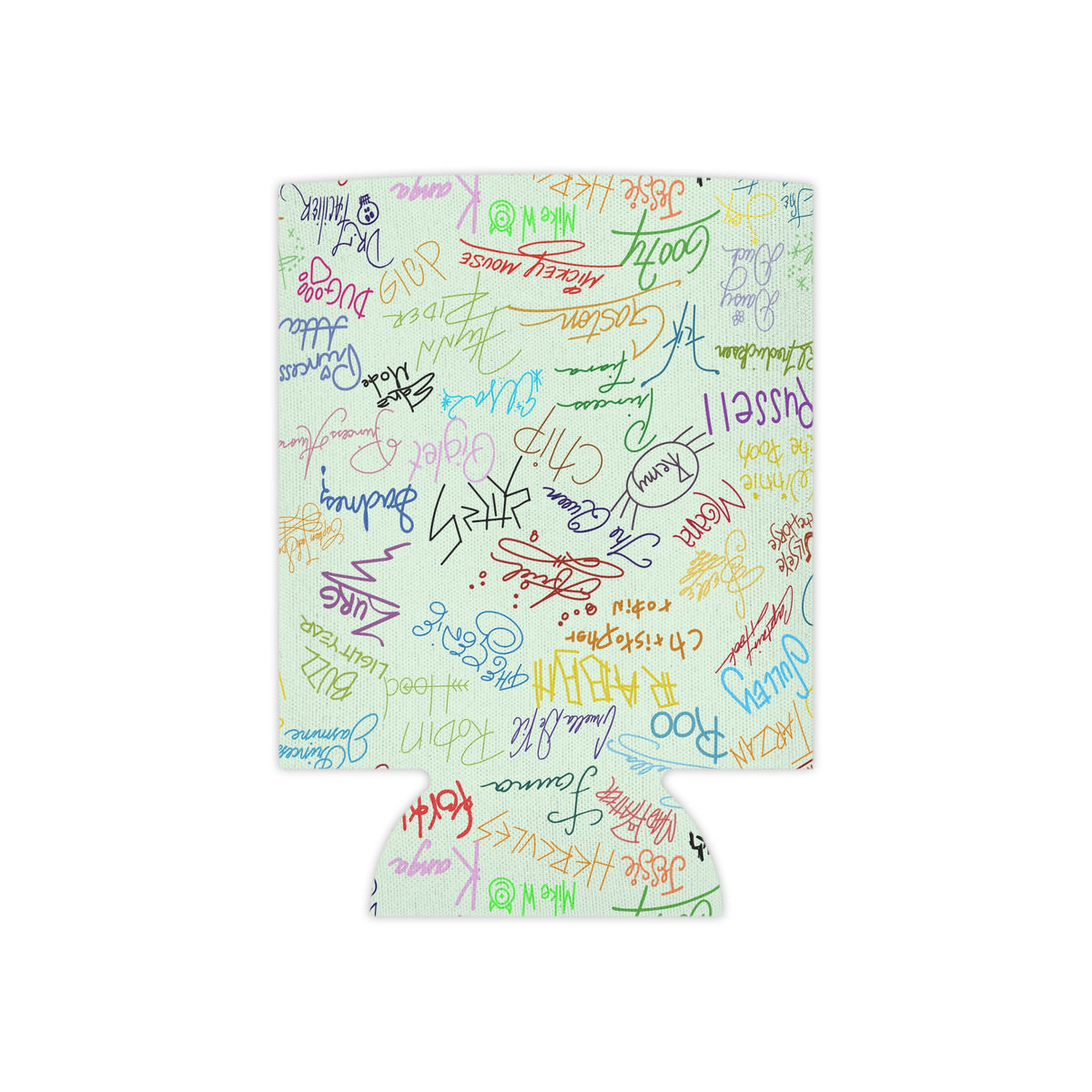 Character Autographs on Green Can Cooler Drink Koozie