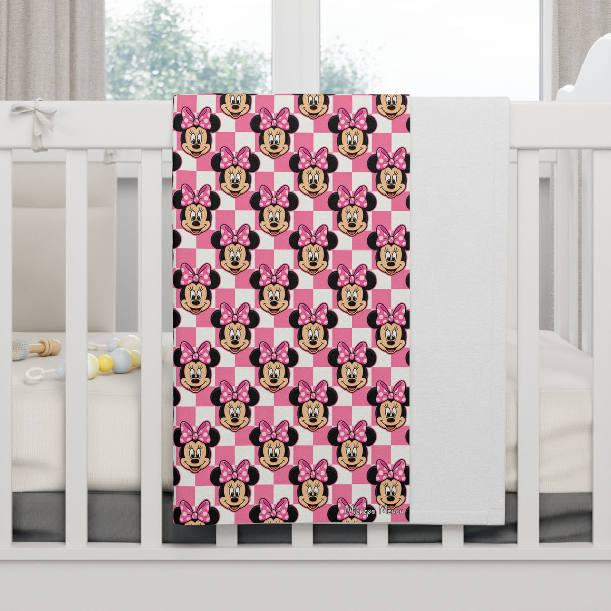 Pink Checkerboard Minnie Happily Ever After Baby Blanket