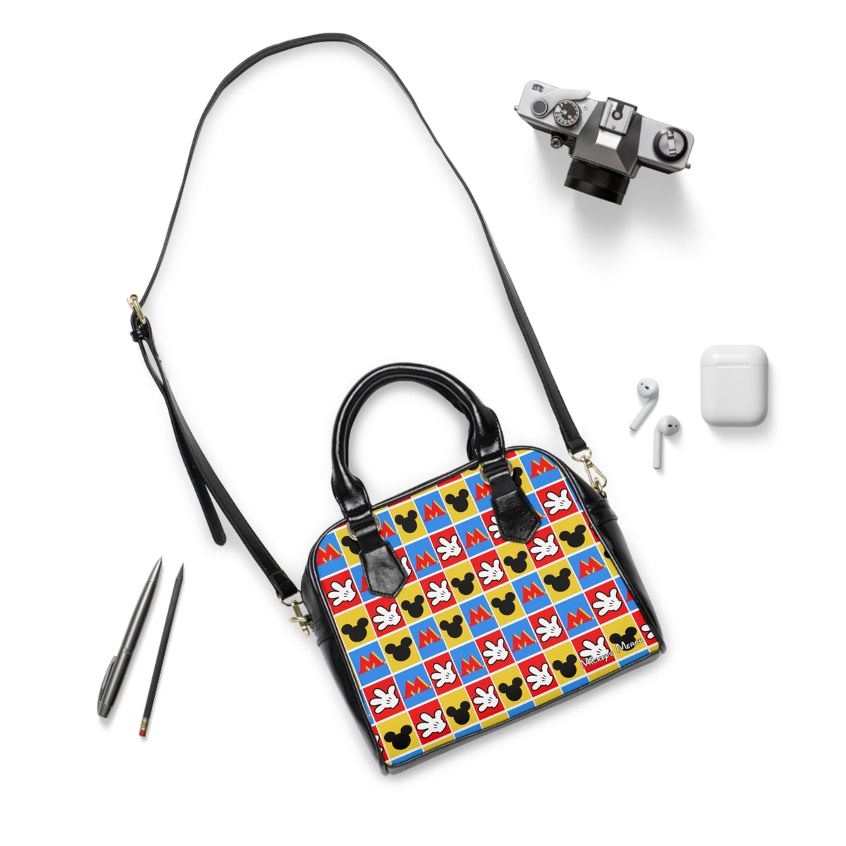 Checkerboard Mickey Hands Shoulder Handbag