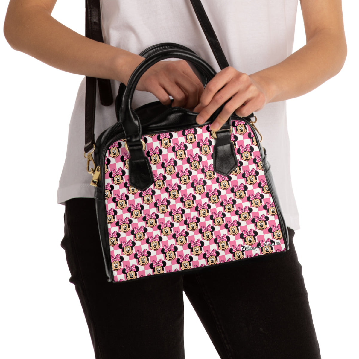 Pink Checkerboard Minnie Shoulder Handbag