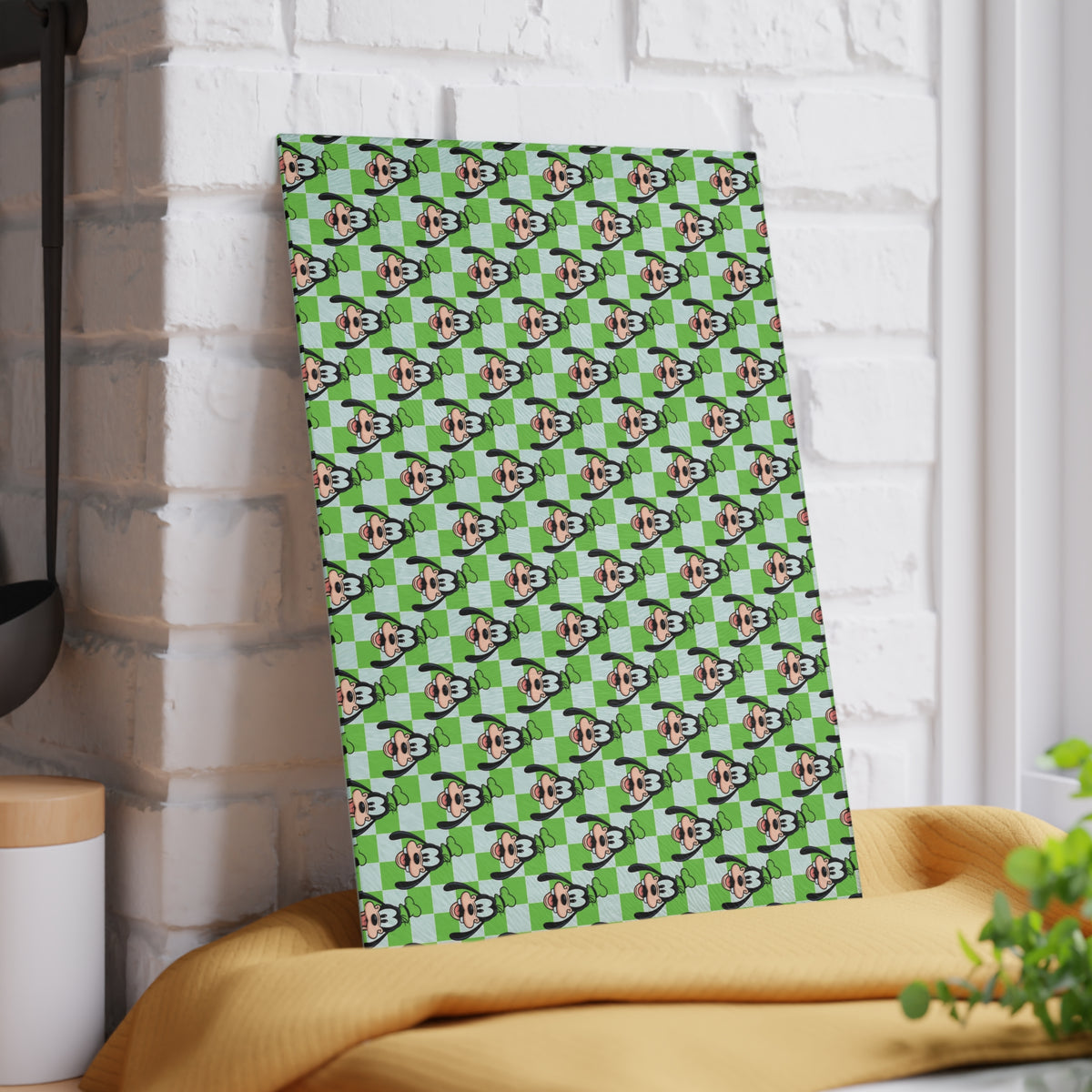 Green Checkerboard Goofy Glass Cutting Board