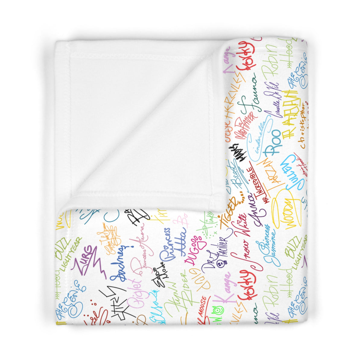 Character Autographs on White Happily Ever After Baby Blanket