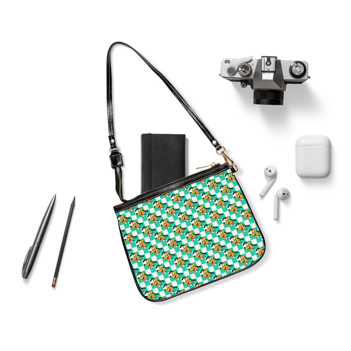 Teal Checkerboard Pluto Small Shoulder Bag