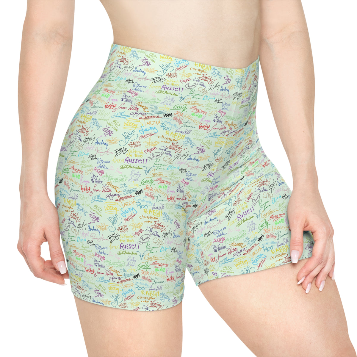 Character Autographs on Green Bike Shorts